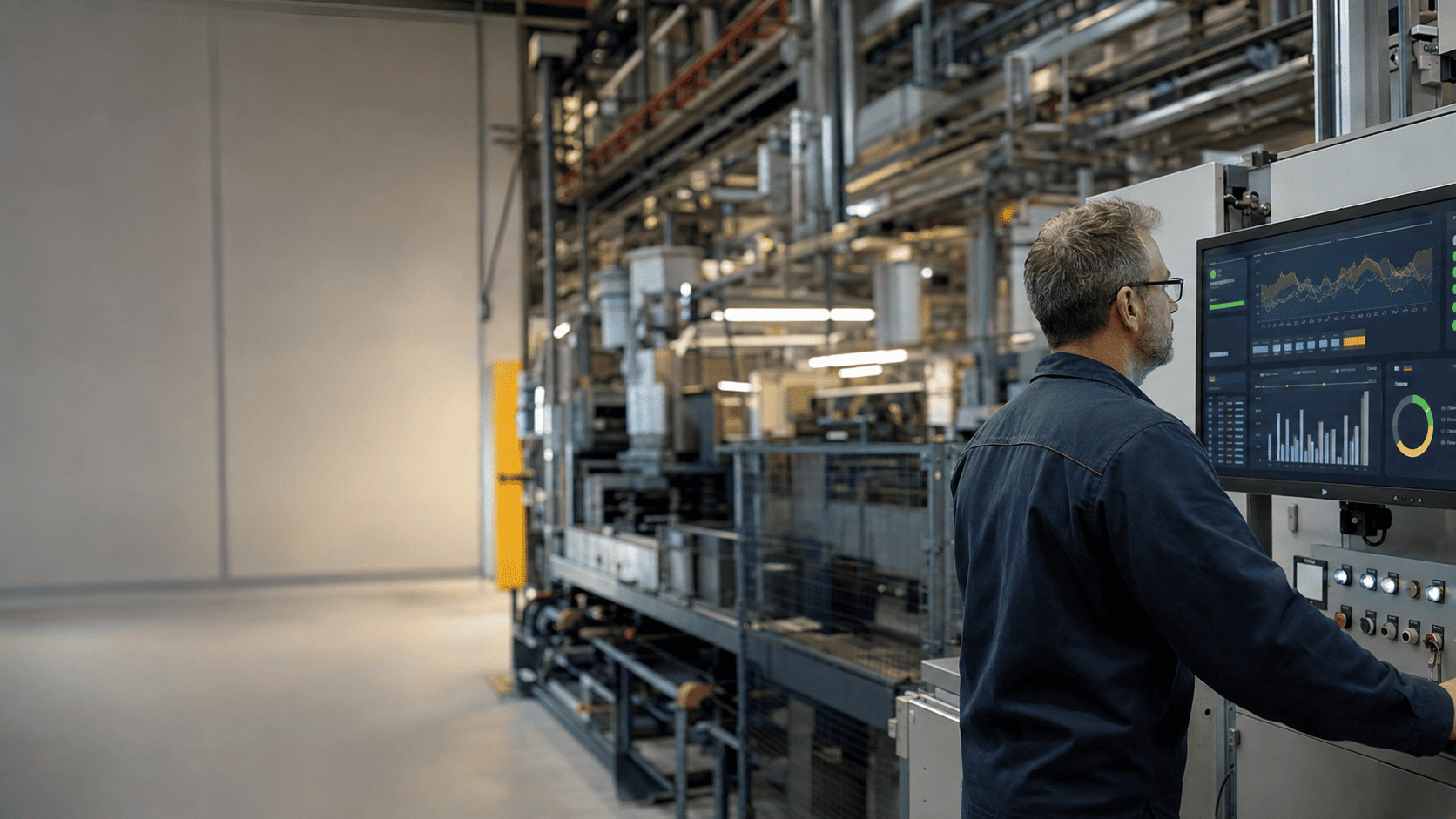 An operator reviewing AI-supported anomaly detection on the production floor.