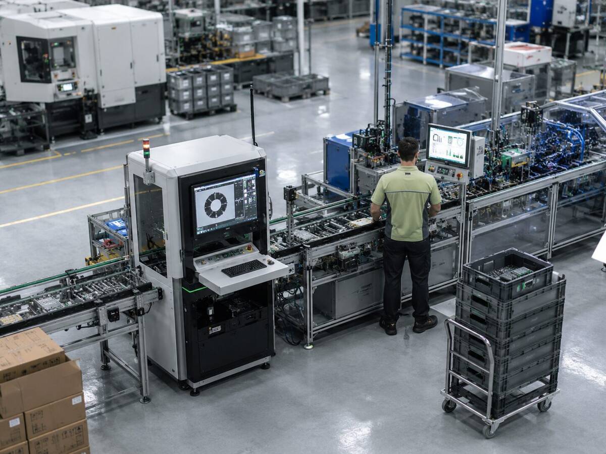 Production line running through a controlled manufacturing operation.